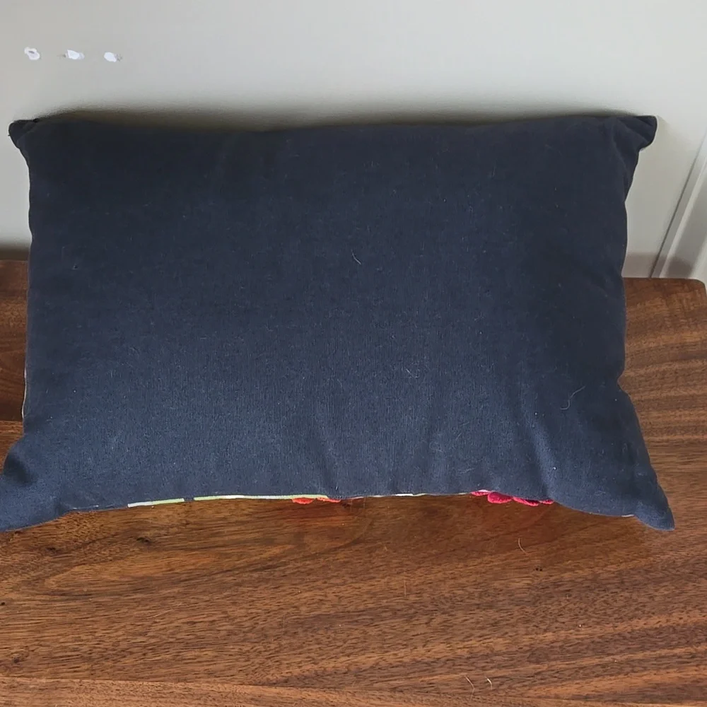 Crate & Barrel Mariza Lumbar Pillow 12x18” Floral appliqués Embroidery
